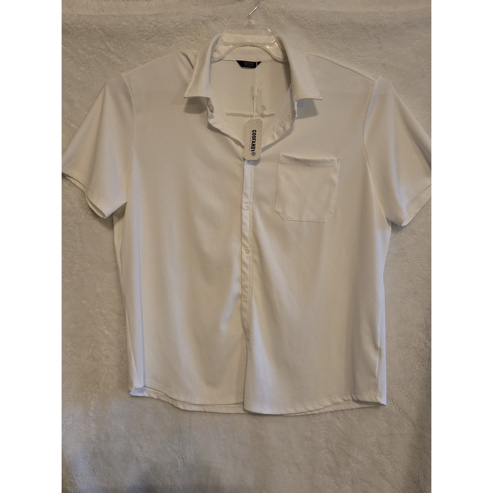 CoofAndy NEW Men's 3XL White‎ Button Down Short Sleeved Shirt